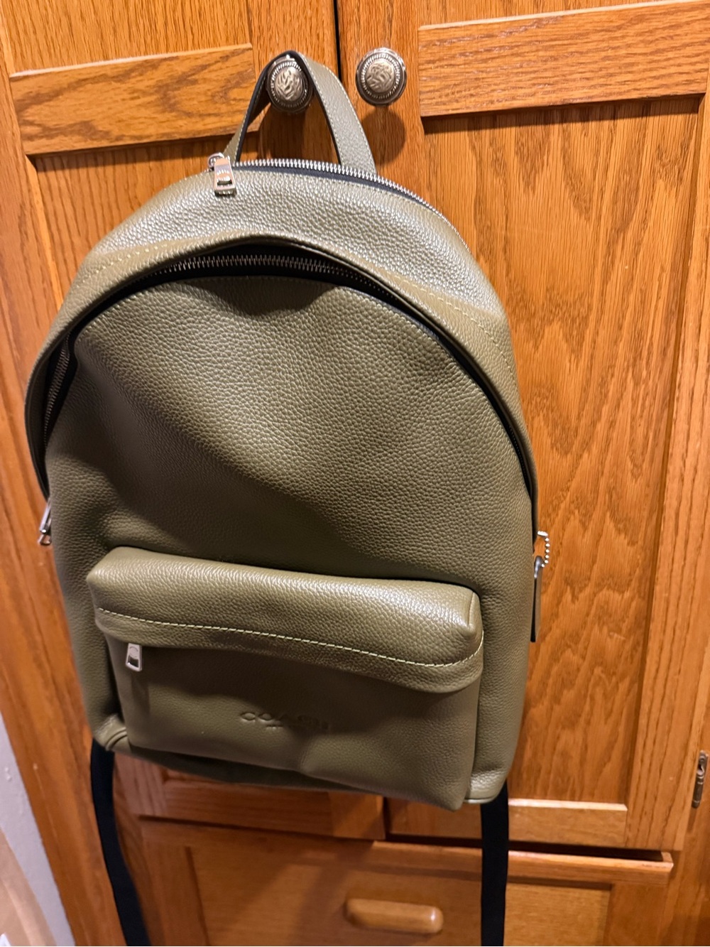 Coach Laptop Olive Green Pebbled Leather Backpack